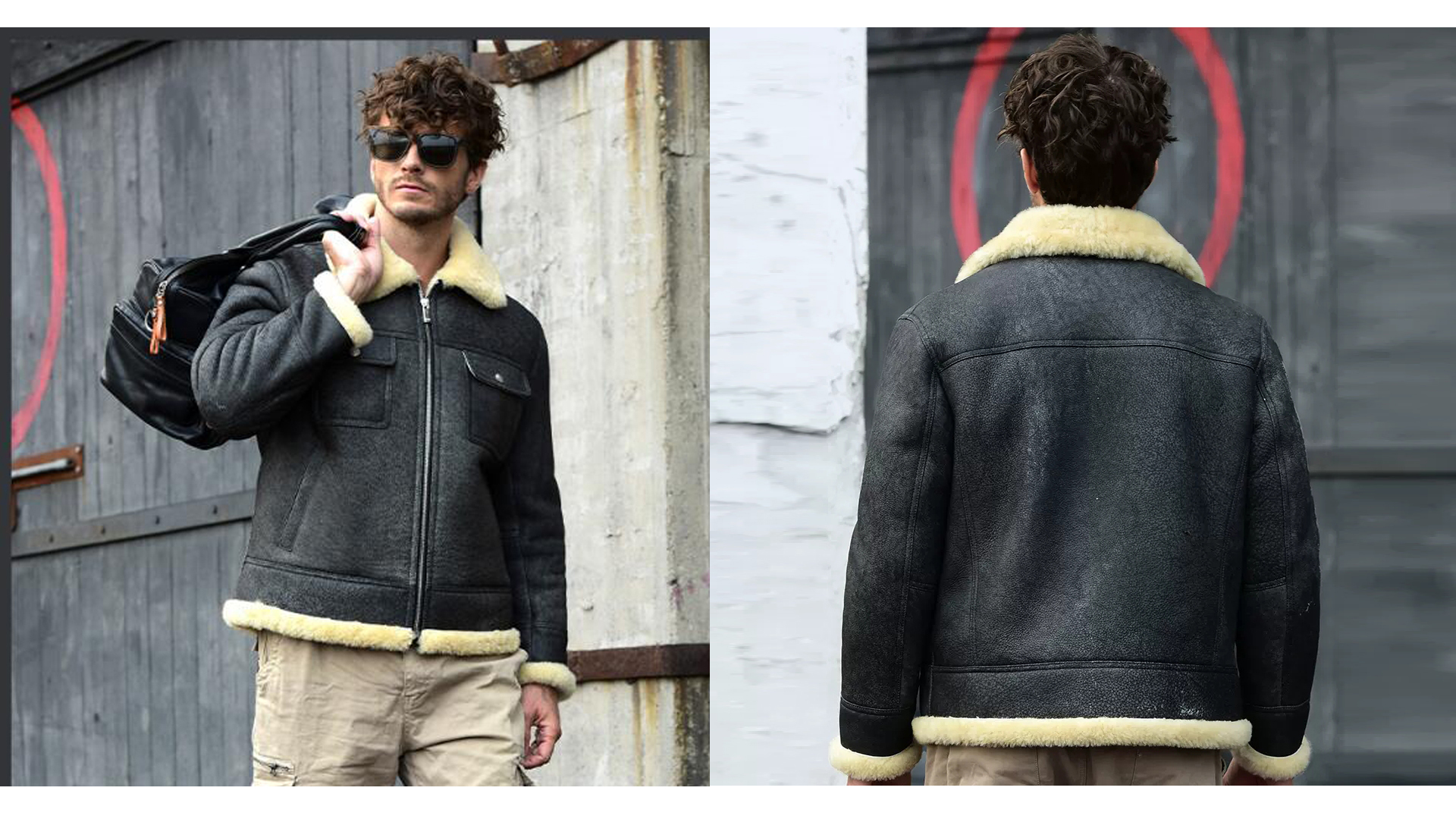 Denny&Dora Mens Shearling Jacket Thick Warm Winter Flight Jacket